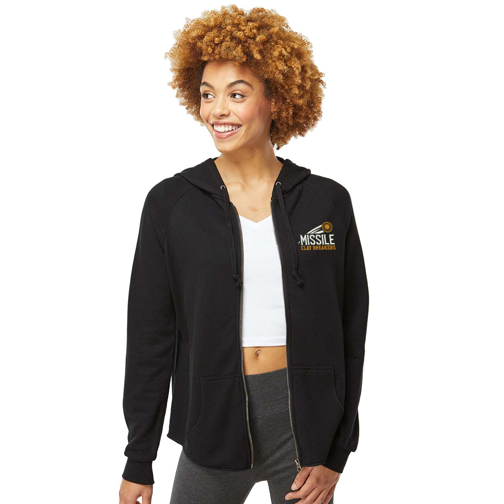 Missile Clay Breakers Trap Women's California Wave Wash Full-Zip Hooded Sweatshirt-Black