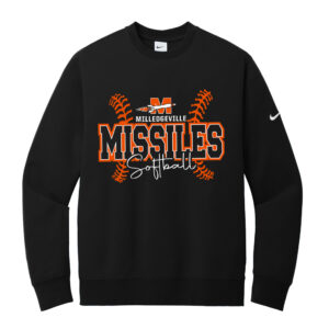 Milledgeville Softball Nike Club Fleece Sleeve Swoosh Crew Adult-Black