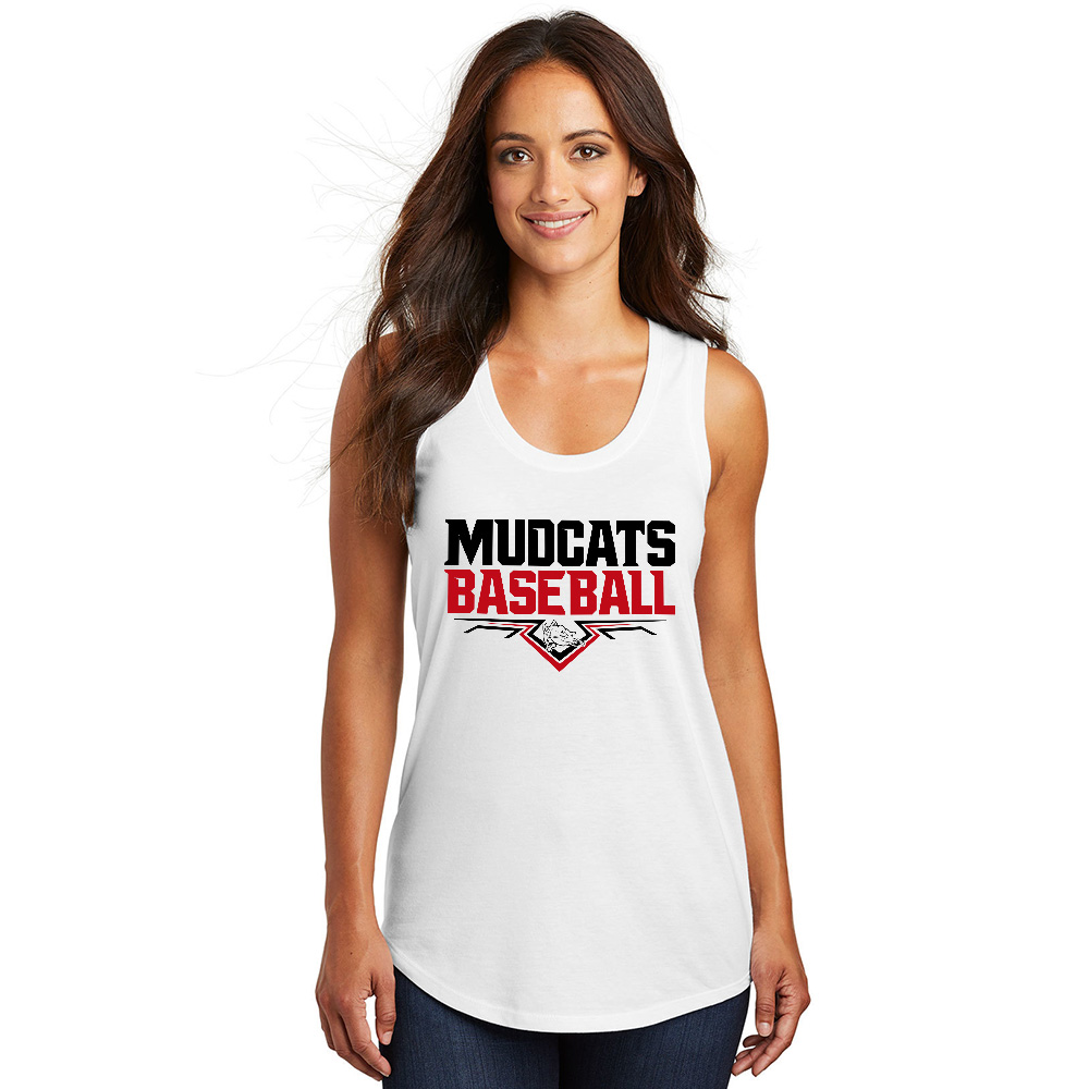 Mudcats BB District Mae Ladies Perfect Tri Racerback Tank-White