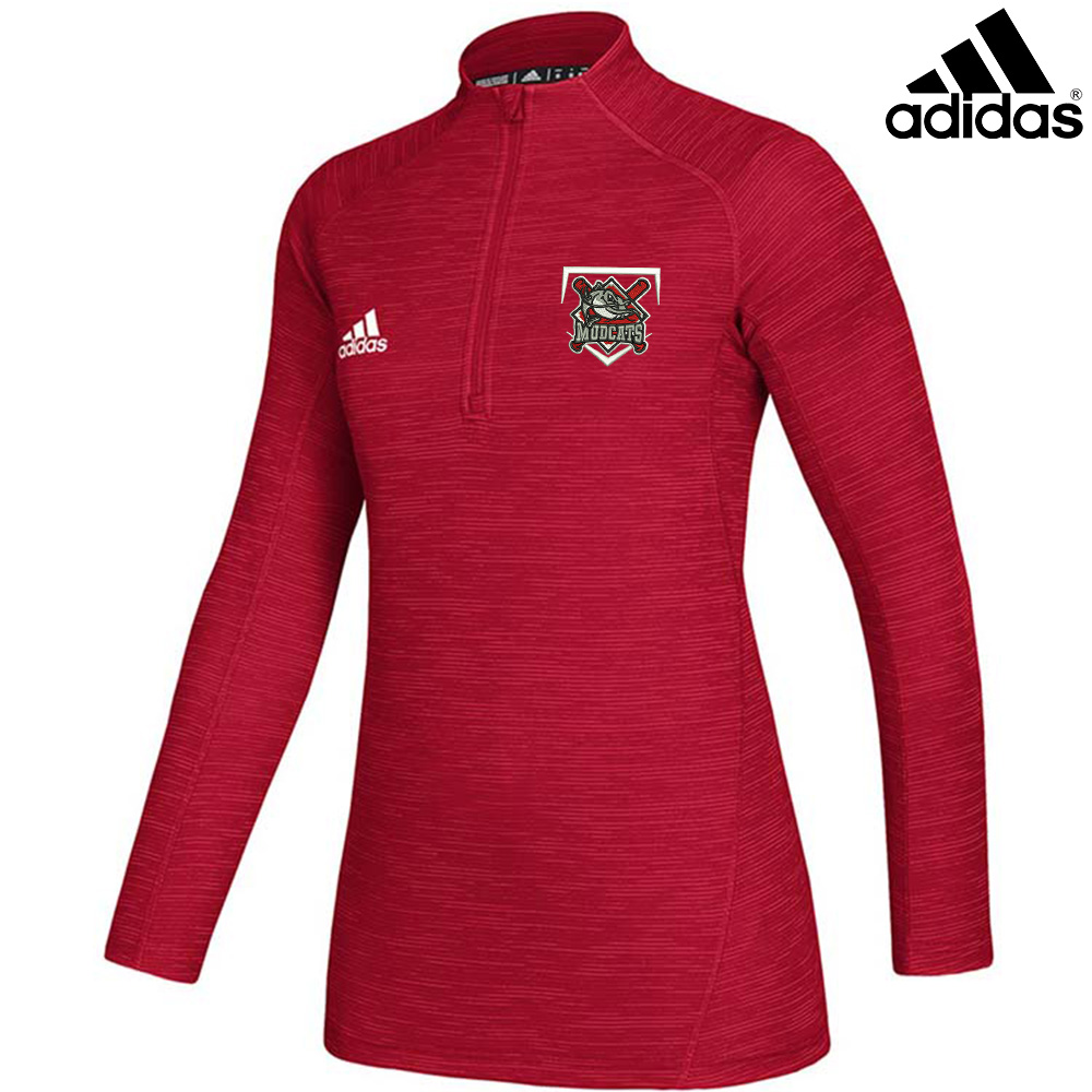 Mudcats BB Adidas Ladies Game Mode long sleeve performance 1/4 zip pullover - Power Red Melange (XS, S, 2x)