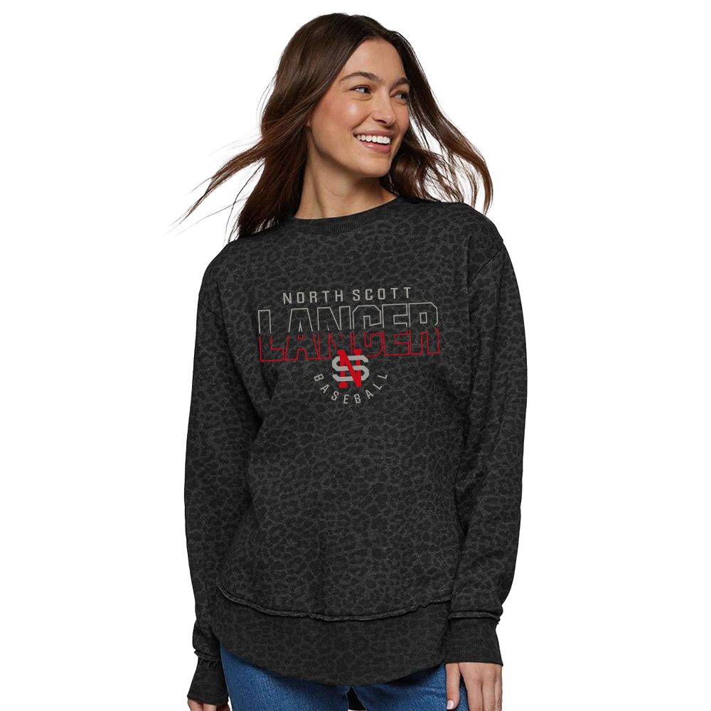 NS Baseball LAT Women's Weekend Fleece Crewneck Sweatshirt-Black Leopard
