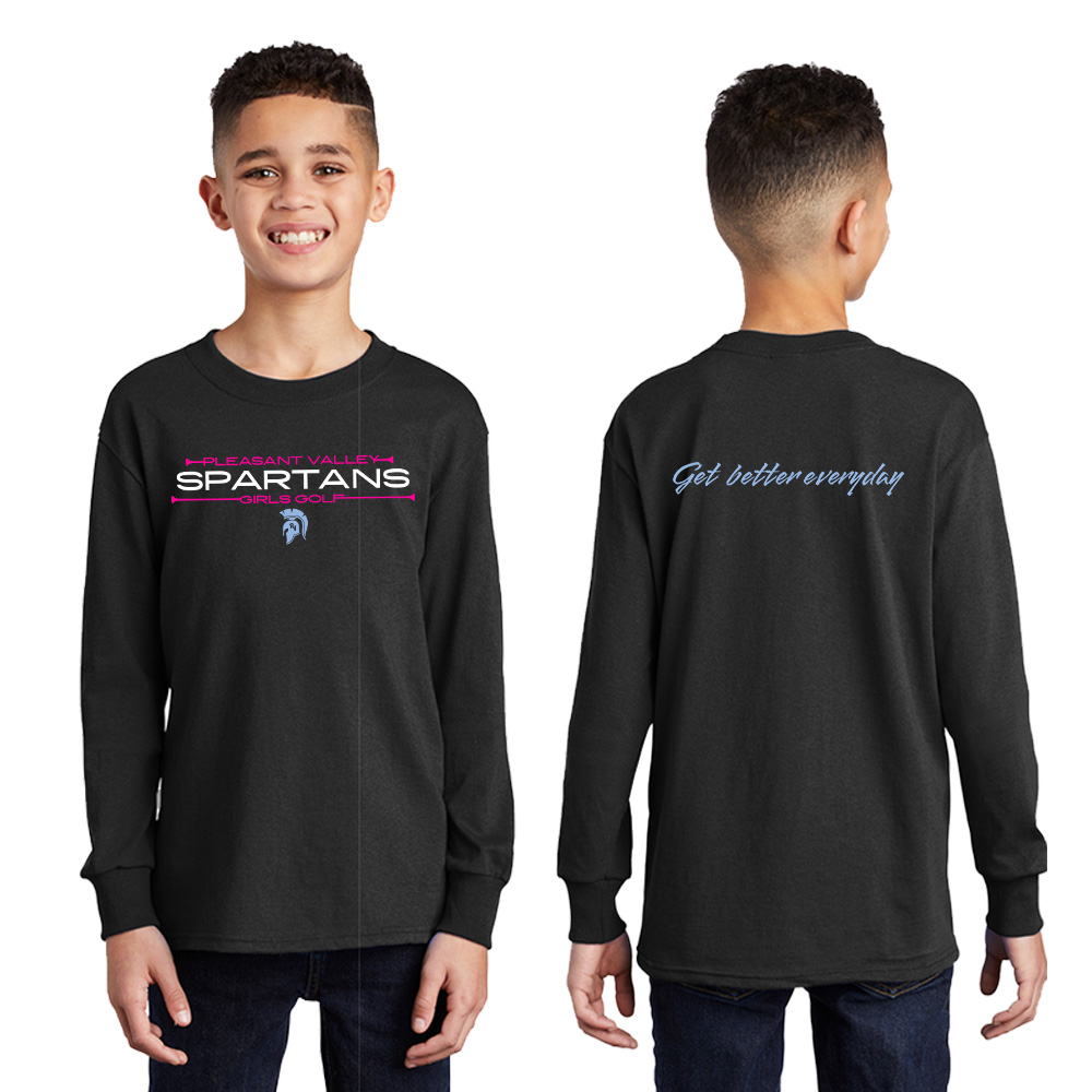 PV Girls Golf Youth Cotton Long Sleeve Tee-Black