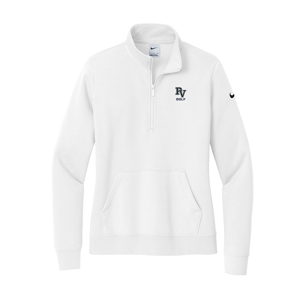 PV Girls Golf Nike Ladies Club Fleece Sleeve Swoosh 1/2-Zip-White