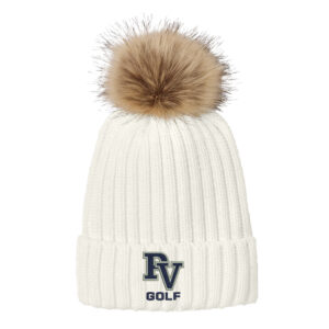 PV Girls Golf Port Authority Faux Fur Pom Beanie-Marshmallow