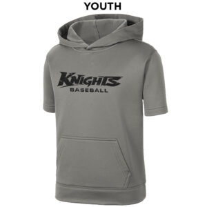 Knights Baseball Sport Tek Youth Sport Wick Fleece Short Sleeve Hooded Pullover- Dark Smoke Grey