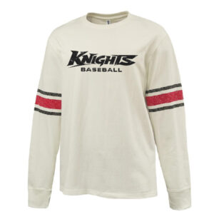Knights Baseball Pennant HEAVYWEIGHT 8.0 oz. antique white cotton jerseyarchive-style printed sleeve stripe-Red/Black
