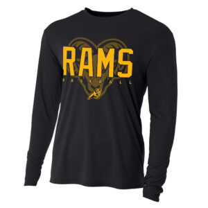 QCA Rams BB Adult Cooling Performance long sleeve Crew Tee- Black
