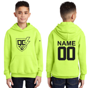 QC Strikers Soccer Youth Fleece Hooded Sweatshirt-Neon Yellow