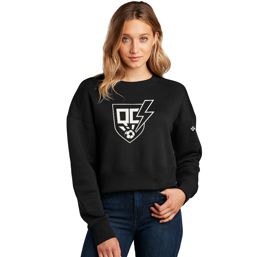 QC Strikers Soccer District Women’s Perfect Weight Fleece Cropped Crew-Black