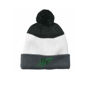 Rock Falls Track Field Port Authority Cozy Striped Pom Beanie-Storm Grey marshmallow