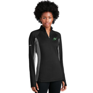 Rock Falls Track Field Sport-Tek Sport LADIES wick stretch 1/4 zip pullover w/heather-Black/Charcoal Heather