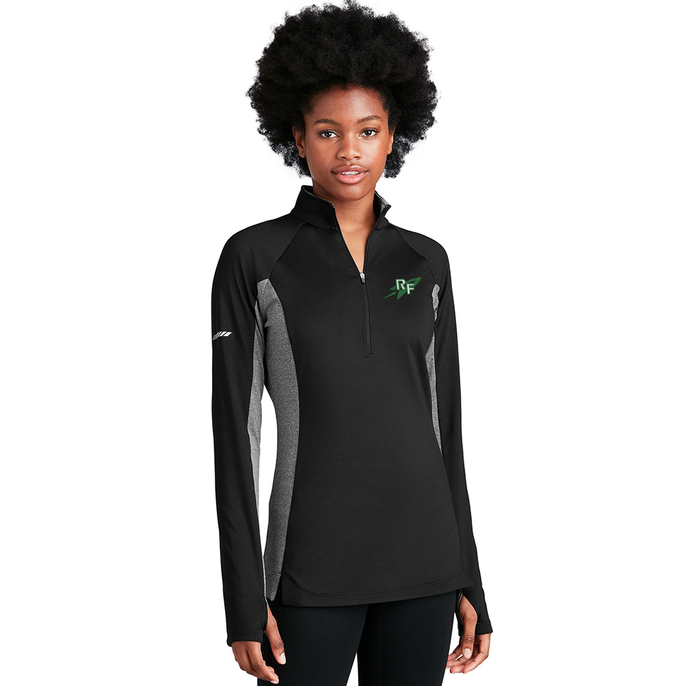 Rock Falls Track Field Sport-Tek Sport LADIES wick stretch 1/4 zip pullover w/heather-Black/Charcoal Heather