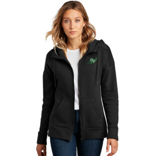 Rock Falls Track Field District Women’s Perfect Weight Fleece Drop Shoulder Full-Zip Hoodie-Black