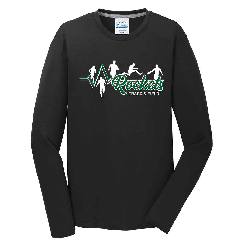 Rock Falls Track Field Unisex Long Sleeve Essential Blended Performance Tee-Black