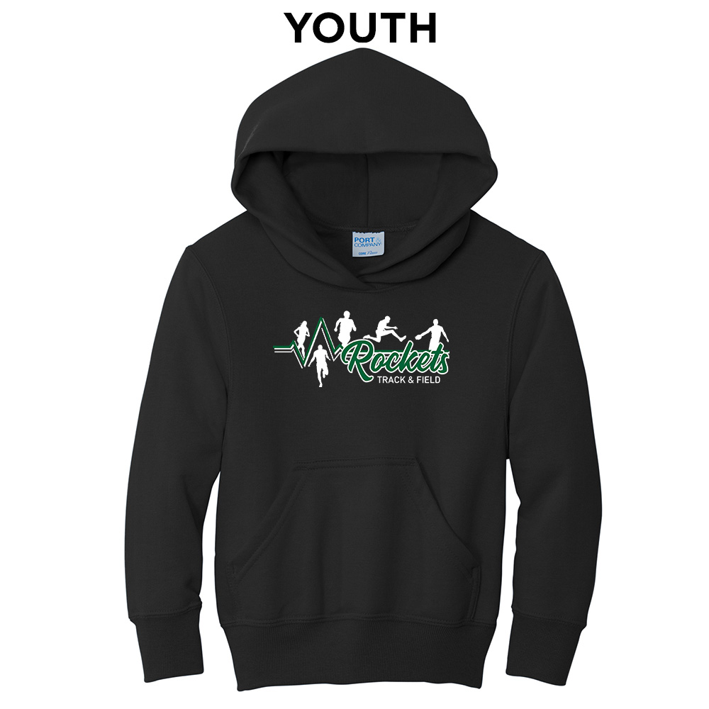 Rock Falls Track Field Youth Fleece Hooded Sweatshirt-Black