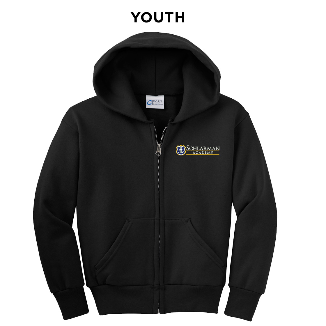 Schlarman Academy Youth Core Fleece Full Zip Hooded Sweatshirt-Black