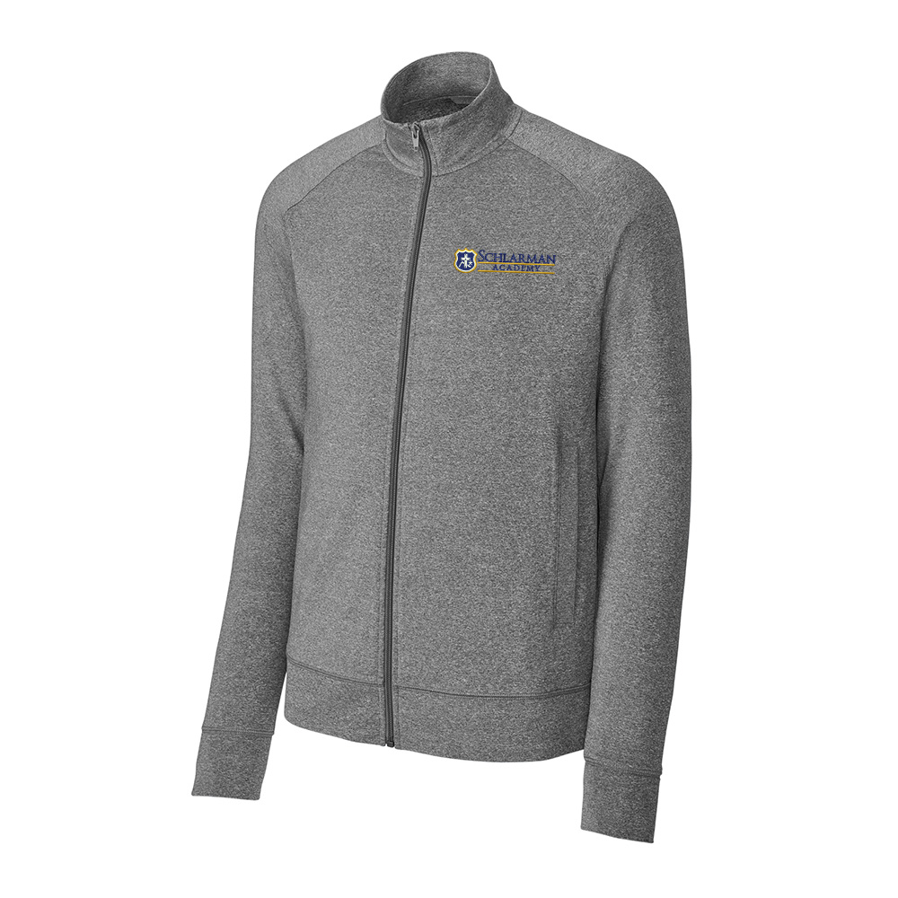 Schlarman Academy Sport-Tek Sport-Wick Men Stretch Full-Zip Cadet Jacket-Charcoal Grey heather