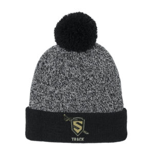 Streamwood Track Field Sport-Tek Halftime Heather Pom Beanie-Black/Silver