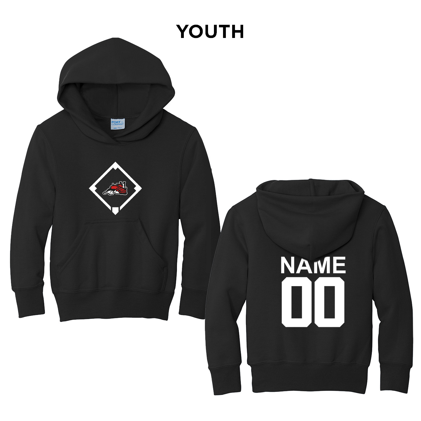Steamer Baseball Youth Fleece Hooded Sweatshirt-Black