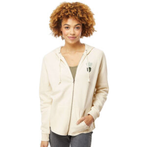 Streamwood Badminton Women’s California Wave Wash Full-Zip Hooded Sweatshirt-Bone
