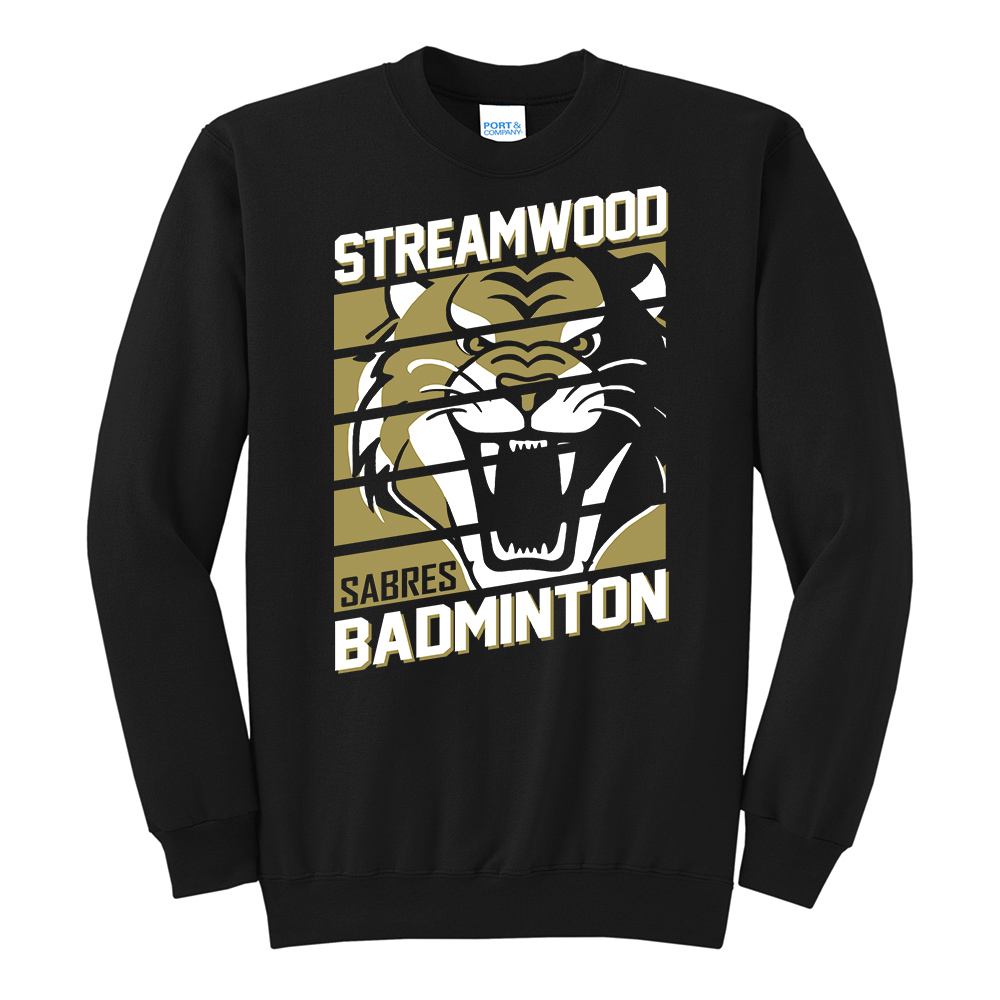 Streamwood Badminton Unisex Fleece Crewneck Sweatshirt-Black