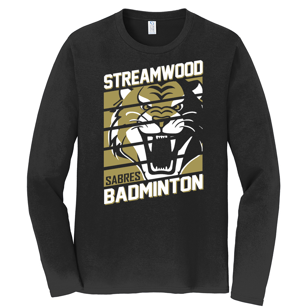 Streamwood Badminton Unisex Fan Favorite Cotton Long Sleeve Tee-Black