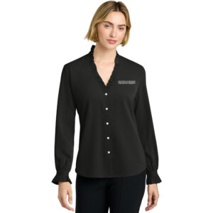 UD Theological Seminary Brooks Brothers Women’s Long Sleeve Ruffle Collar Blouse-Black