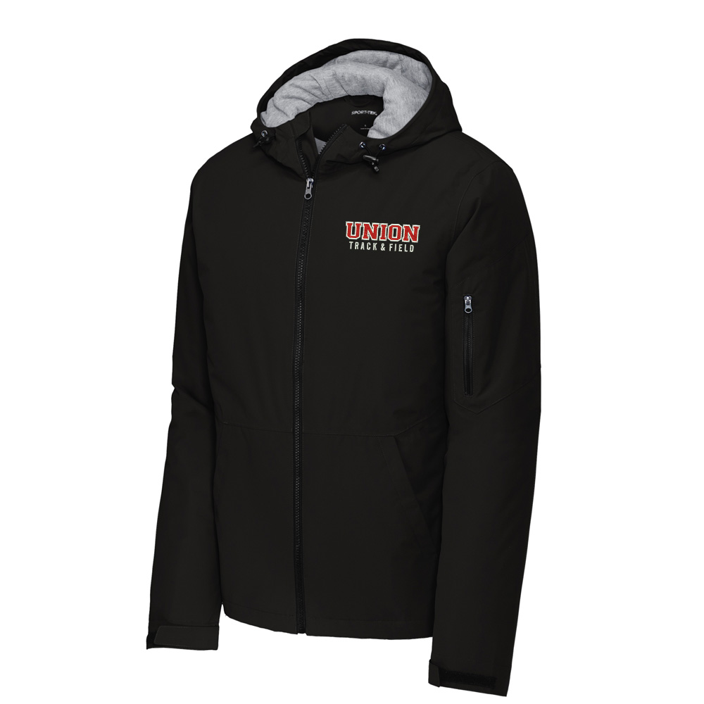 Union MS Track Field Sport-Tek Men Waterproof Insulated full zip hooded Jacket-Black