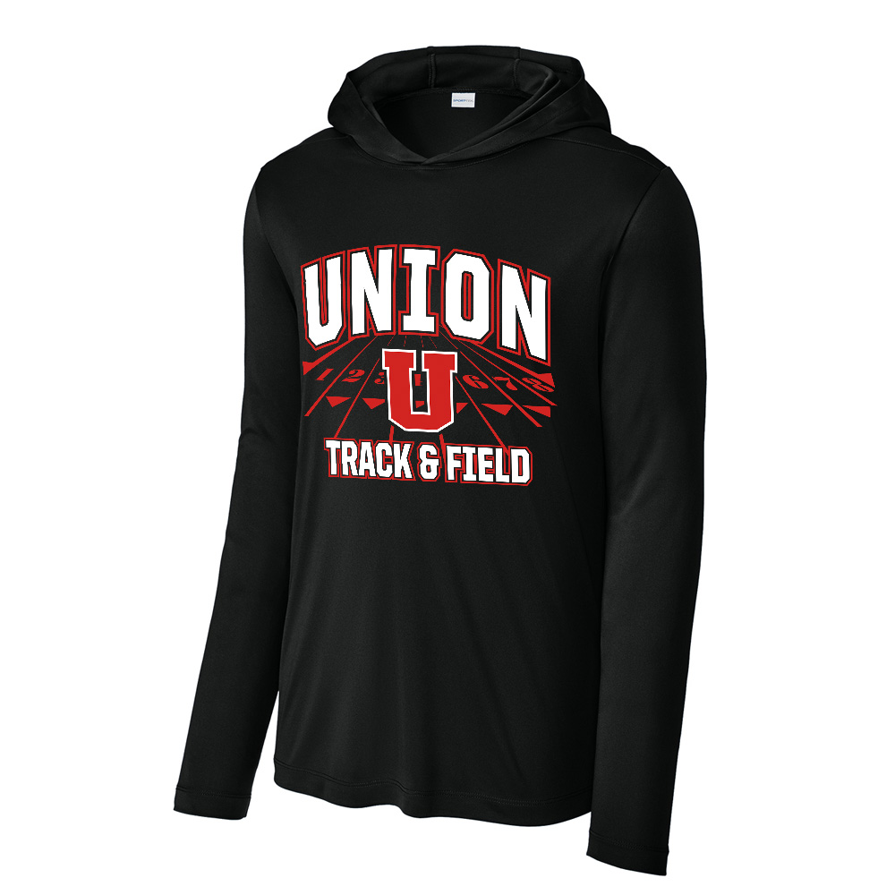 Union MS Track Field Sport-Tek Men Posi-UV Pro Long Sleeve Hoodie Tee-Black
