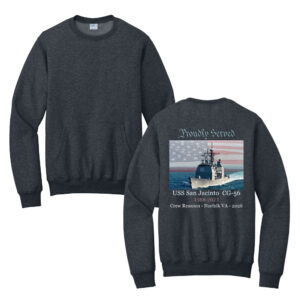 USS San Jacinto Unisex Core Fleece Crewneck Pocket Sweatshirt-Dark Heather Grey