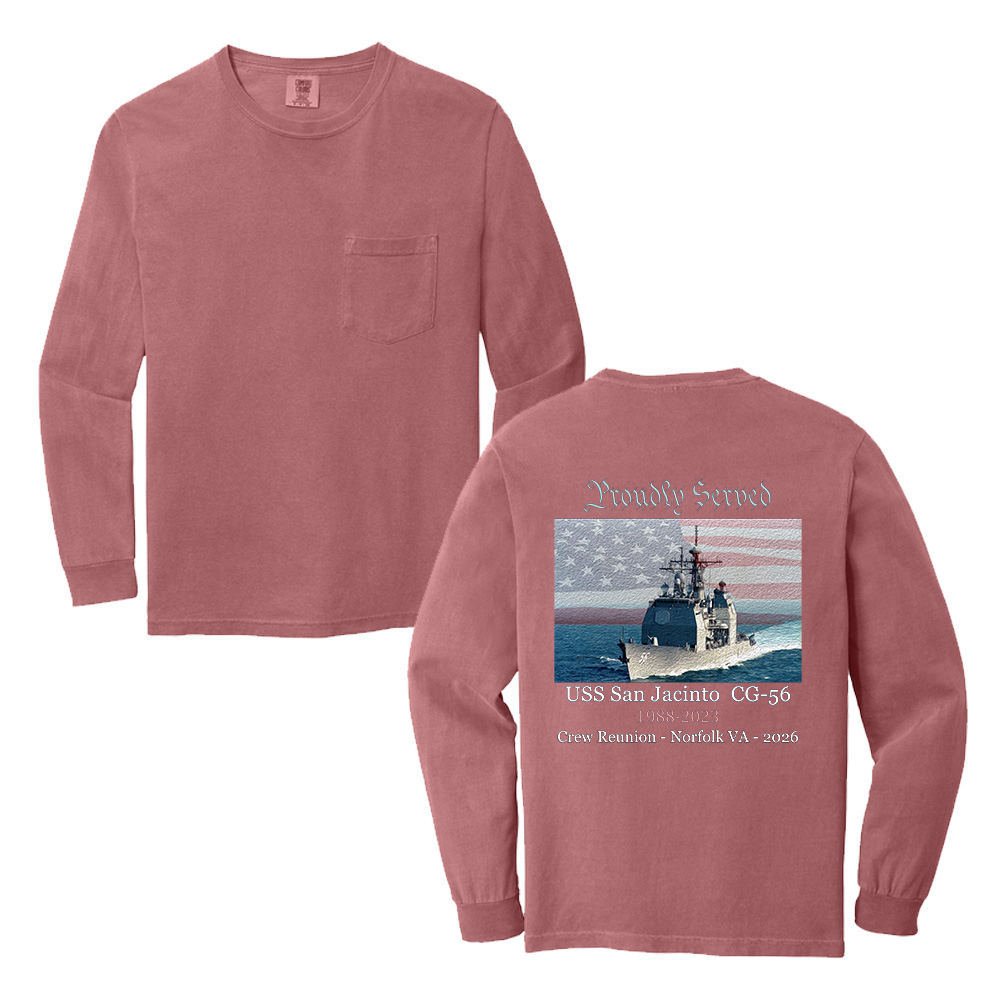 USS San Jacinto Comfort Colors Garment-Dyed long sleeve Pocket T shirt-Brick Red