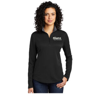 Slate Port Authority Ladies Silk Touch Performance 1/4-Zip-Black/Steel Grey