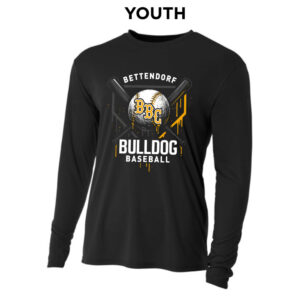 Bett Baseball Club Youth Cooling Performance long sleeve Crew Tee-Black