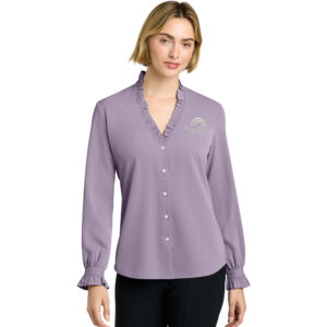 Beyond Behavior Brooks Brothers Women’s Long Sleeve Ruffle Collar Blouse-Purple Ash