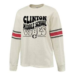 Clinton MS Pennant HEAVYWEIGHT 8.0 oz. antique white cotton jerseyarchive-style printed sleeve stripe-Red/Bla