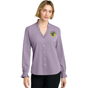 CNB Brooks Brothers Women’s Long Sleeve Ruffle Collar Blouse-Purple Ash