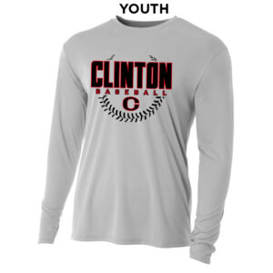 Clinton Baseball Youth Cooling Performance long sleeve Crew Tee-Silver