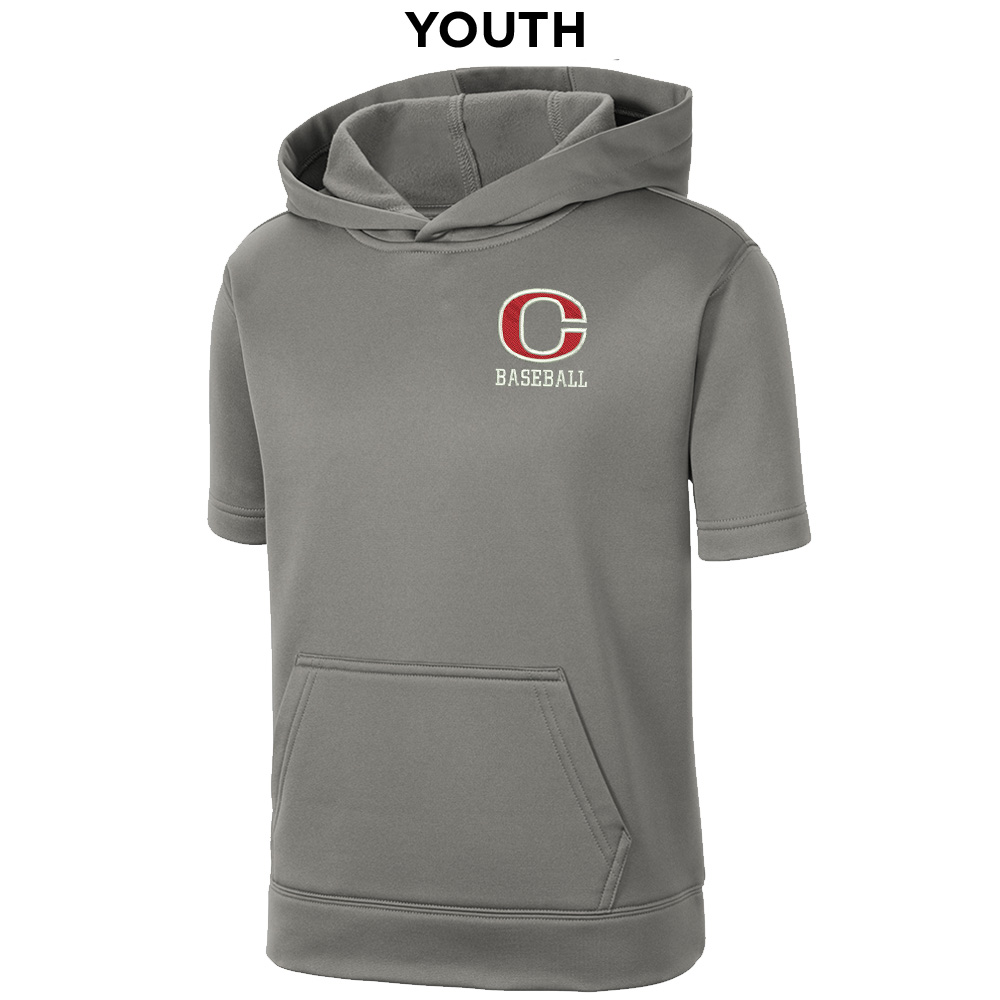 Clinton Baseball Sport Tek Youth Sport Wick Fleece Short Sleeve Hooded Pullover- Dark Smoke Grey