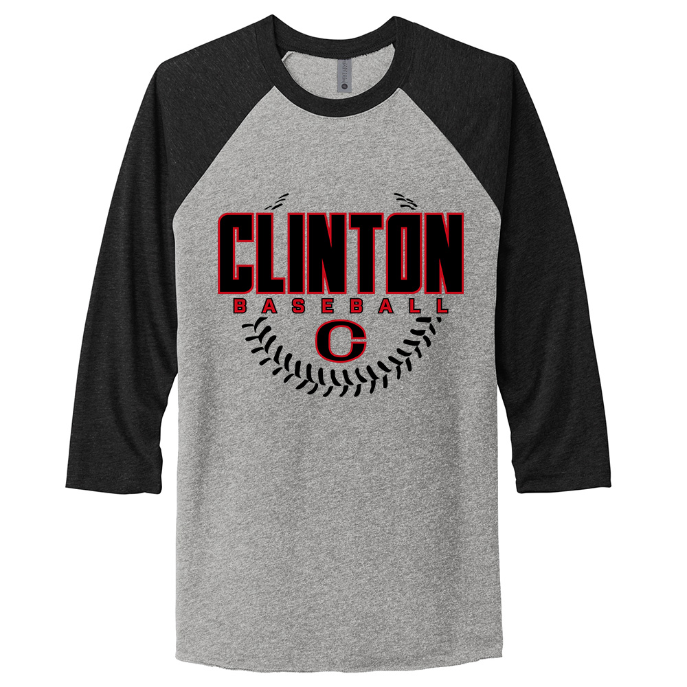 Clinton Baseball Rah Rah Next Level Tr-Blend Baseball Raglan Tee Unisex-Vintage black/Heather Grey