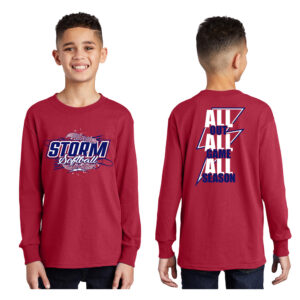 Storm Softball Youth Cotton Long Sleeve Tee-Red