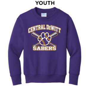 CD Baseball Youth Fleece Crewneck Sweatshirt-Purple