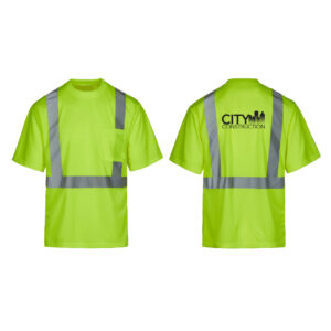 City Construction Class 2 Hi Vis Safety Green Short Sleeve moisture wicking T-shirt with pocket-Safety Green