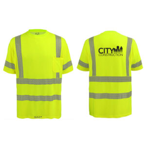 City Construction FrogWear Class 3 HV Premium Self-Wicking Bamboo/Polyester Short-Sleeved Shirt with pocket-Safety Gr