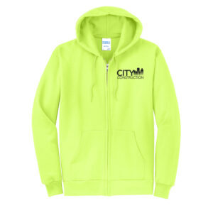 City Construction Unisex Core Fleece Full Zip Hooded Sweatshirt-Neon Yellow