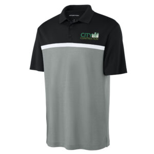 City Construction Sport-Tek Men UV Micropique Colorblock Polo-Black/Grey Heather/White