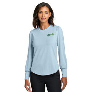City Construction Mercer and Mettle Women Stretch Jersey Long Sleeve Blouson Top-Celestial Blue