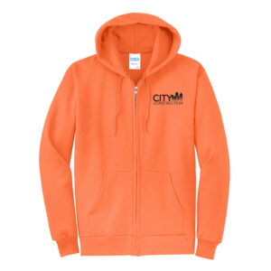 City Construction Unisex Classic Full-Zip Hooded Sweatshirt-Neon Orange