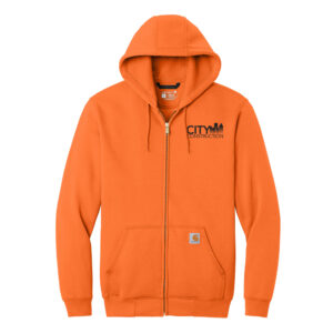 City Construction Carhartt Adult Midweight Hooded Zip-Front Sweatshirt-Brite Orange