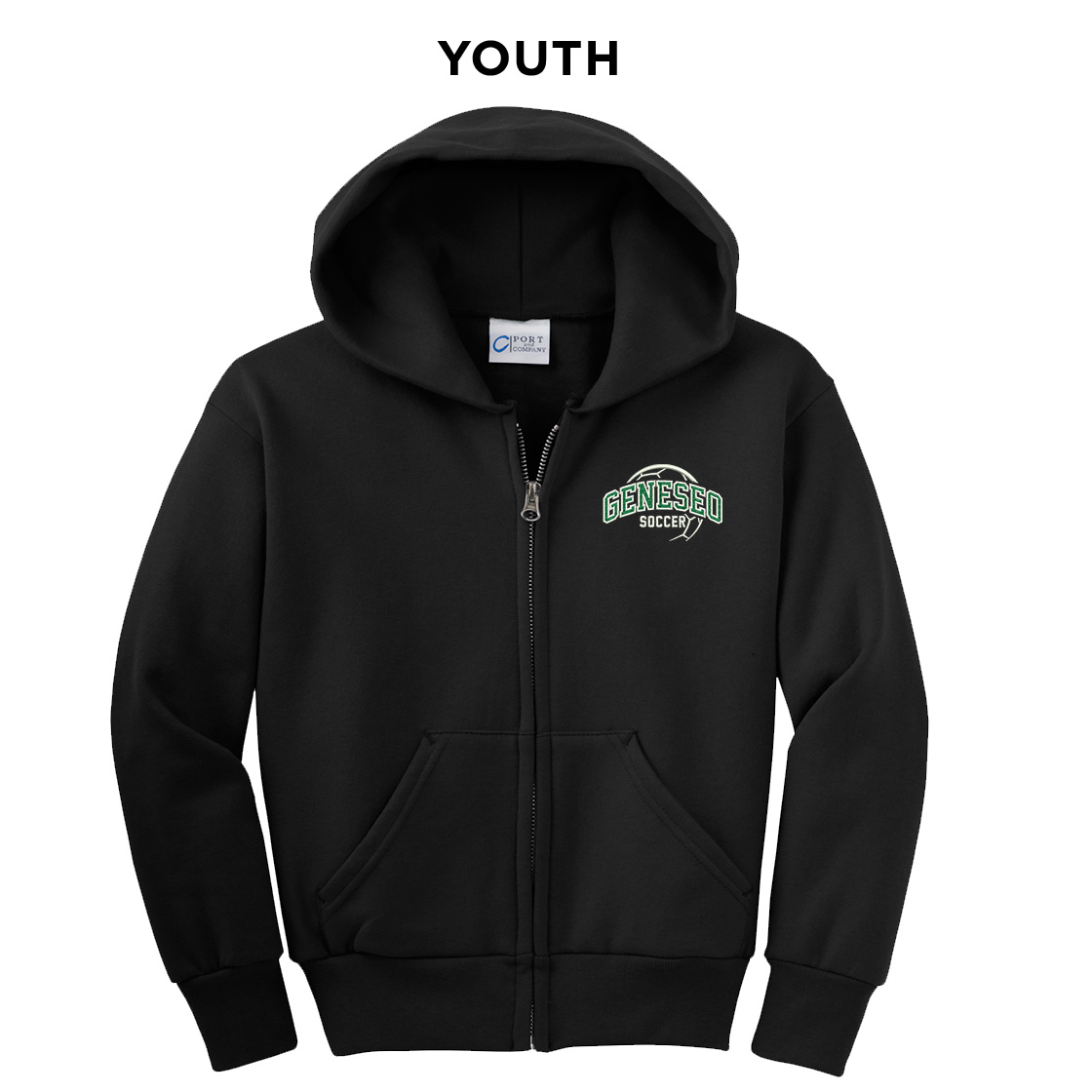 Geneseo SoccerY Youth Core Fleece Full Zip Hooded Sweatshirt-Black