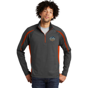 JDs Summit Smoke Sport-Tek Sport-Wick Men Stretch 1/2-Zip Colorblock Pullover-Charcoal Grey/Deep Orange